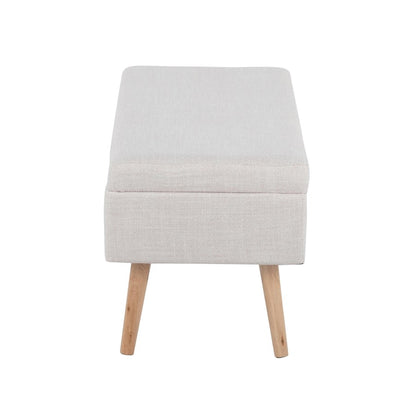 LumiSource Storage Bench | Natural Wood and Beige Fabric Upholstered Flip-Top Seat | Entryway & Living Room Storage Bench | Model BC-STORAGENABG