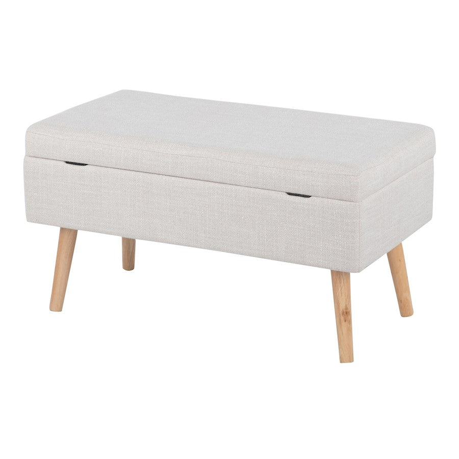 LumiSource Storage Bench | Natural Wood and Beige Fabric Upholstered Flip-Top Seat | Entryway & Living Room Storage Bench | Model BC-STORAGENABG