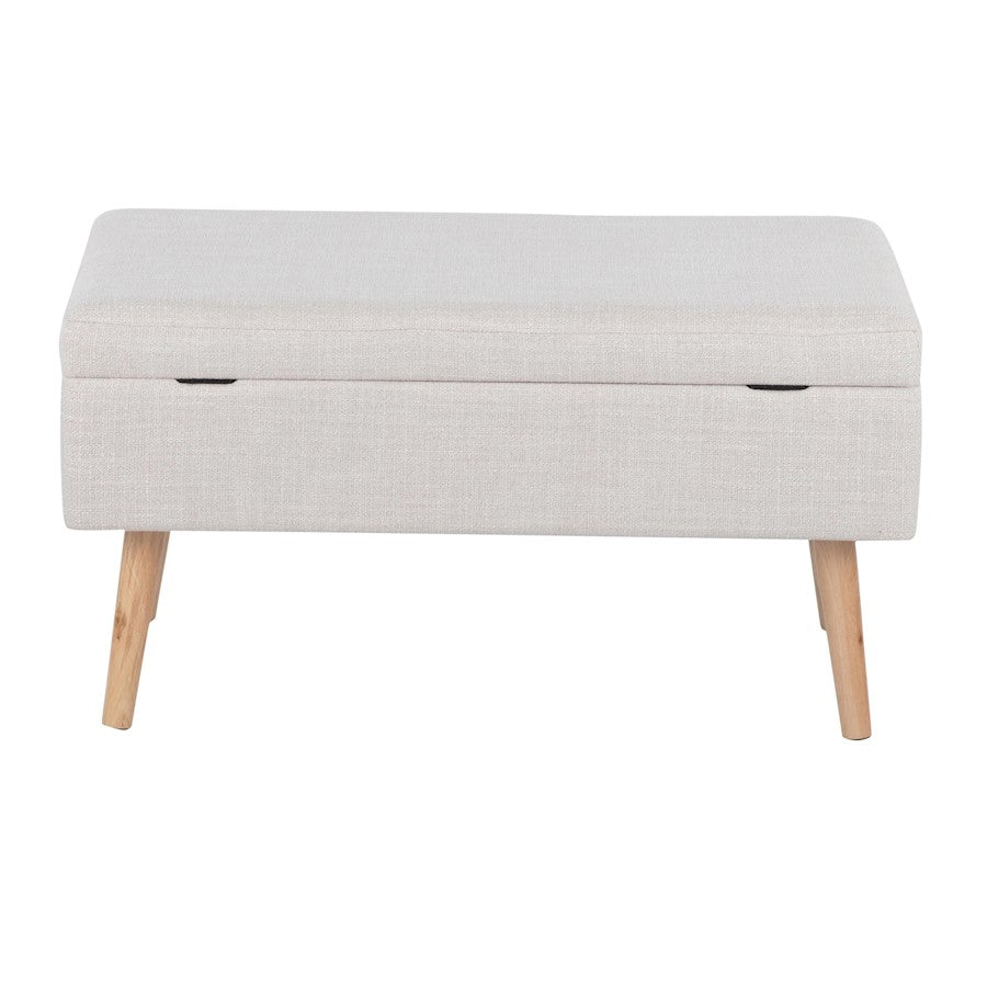 LumiSource Storage Bench | Natural Wood and Beige Fabric Upholstered Flip-Top Seat | Entryway & Living Room Storage Bench | Model BC-STORAGENABG