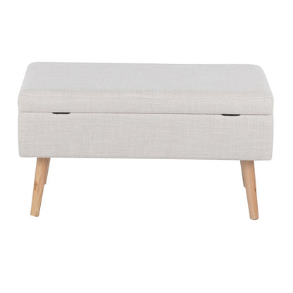 LumiSource Storage Bench | Natural Wood and Beige Fabric Upholstered Flip-Top Seat | Entryway & Living Room Storage Bench | Model BC-STORAGENABG