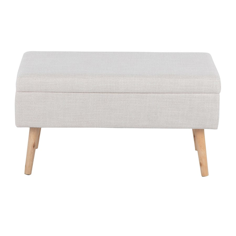LumiSource Storage Bench | Natural Wood and Beige Fabric Upholstered Flip-Top Seat | Entryway & Living Room Storage Bench | Model BC-STORAGENABG