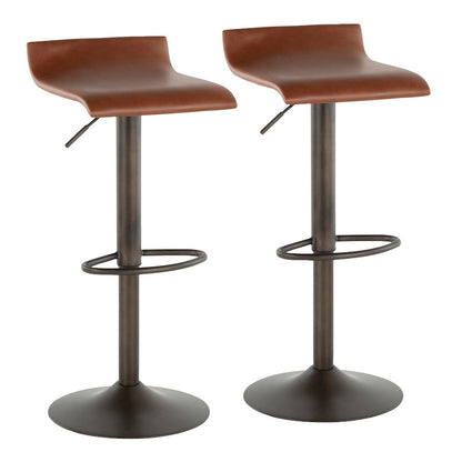 LumiSource Ale Adjustable Bar Stool | Antique Metal & Brown Faux Leather | Kitchen Island & Home Bar Seating | Model BS-ALEAN-MBN2