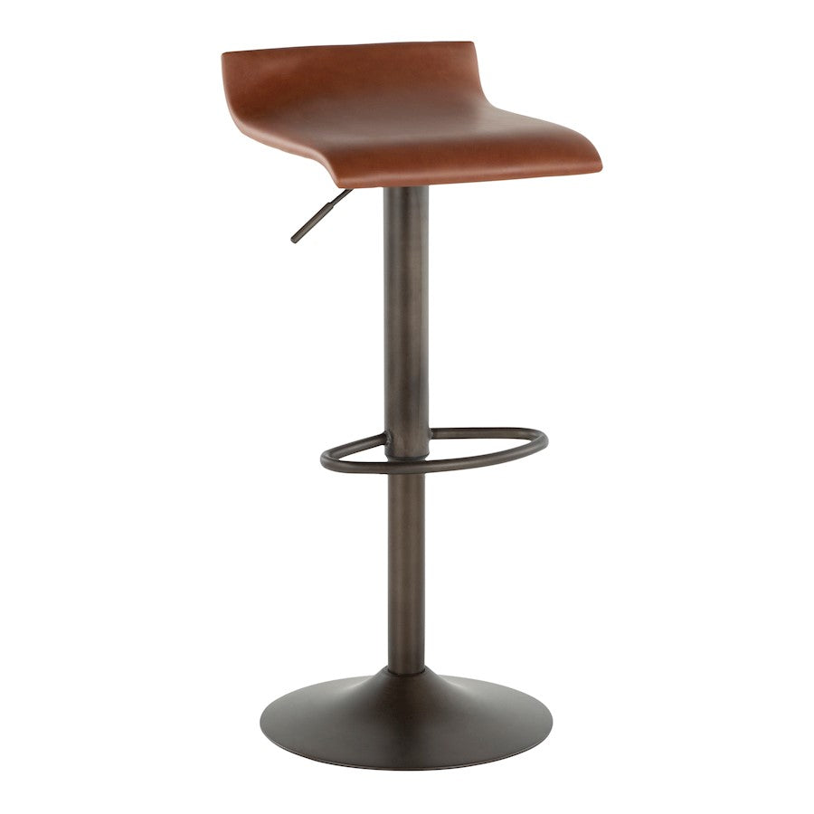 LumiSource Ale Adjustable Bar Stool | Antique Metal & Brown Faux Leather | Kitchen Island & Home Bar Seating | Model BS-ALEAN-MBN2