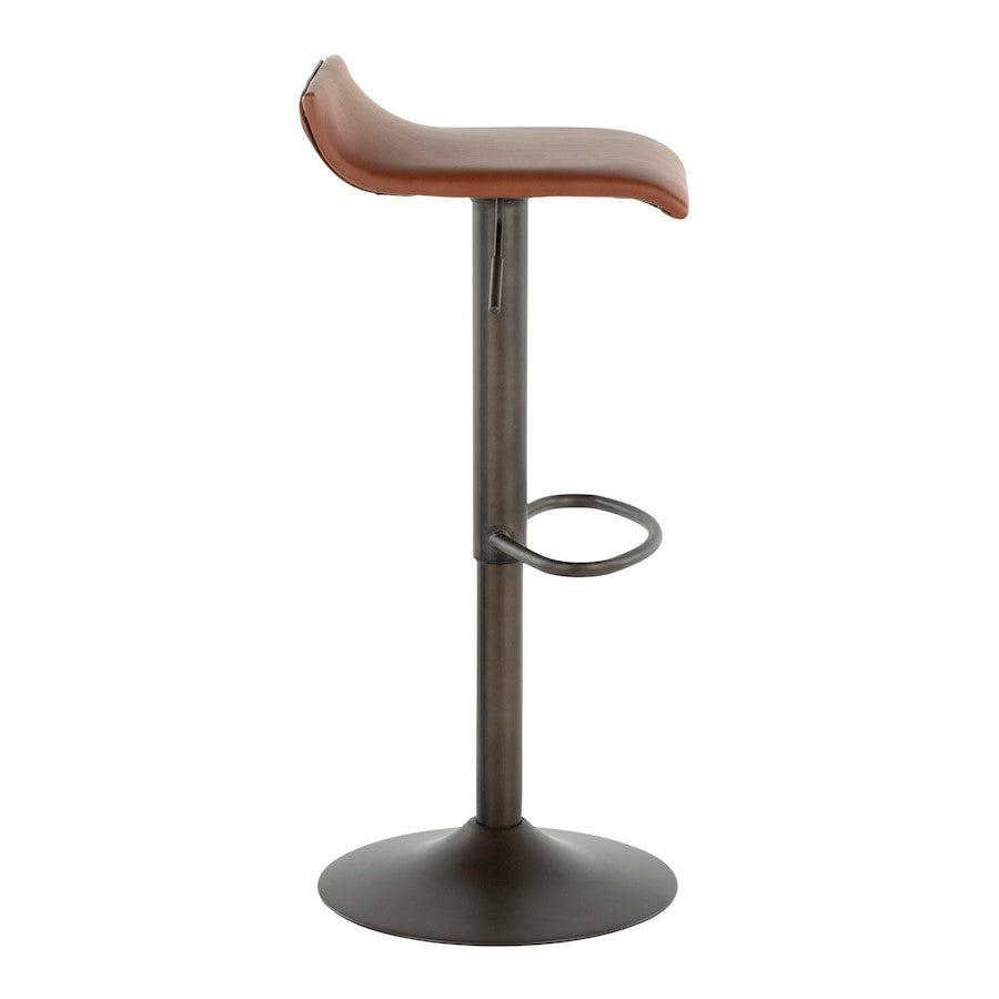 LumiSource Ale Adjustable Bar Stool | Antique Metal & Brown Faux Leather | Kitchen Island & Home Bar Seating | Model BS-ALEAN-MBN2
