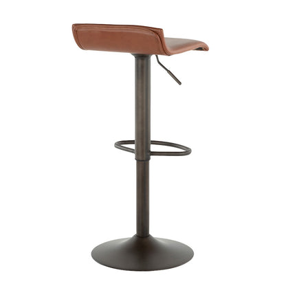 LumiSource Ale Adjustable Bar Stool | Antique Metal & Brown Faux Leather | Kitchen Island & Home Bar Seating | Model BS-ALEAN-MBN2