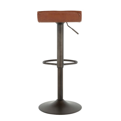 LumiSource Ale Adjustable Bar Stool | Antique Metal & Brown Faux Leather | Kitchen Island & Home Bar Seating | Model BS-ALEAN-MBN2