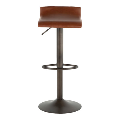 LumiSource Ale Adjustable Bar Stool | Antique Metal & Brown Faux Leather | Kitchen Island & Home Bar Seating | Model BS-ALEAN-MBN2