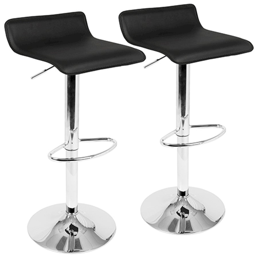 LumiSource Ale Adjustable Bar Stool | Polished Chrome & Black PU Leather | Kitchen Island & Home Bar Seating | Model BS-ALEBK2