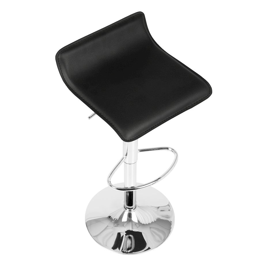 LumiSource Ale Adjustable Bar Stool | Polished Chrome & Black PU Leather | Kitchen Island & Home Bar Seating | Model BS-ALEBK2