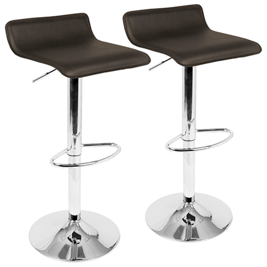 LumiSource Ale Adjustable Bar Stool | Polished Chrome & Brown PU Leather | Kitchen Island & Home Bar Seating | Model BS-ALEBN2