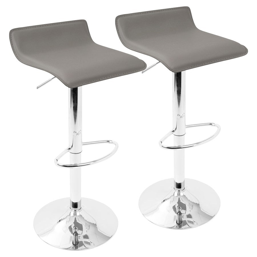 LumiSource Ale Adjustable Bar Stool | Polished Chrome & Grey PU Leather | Kitchen Island & Home Bar Seating | Model BS-ALEGY2