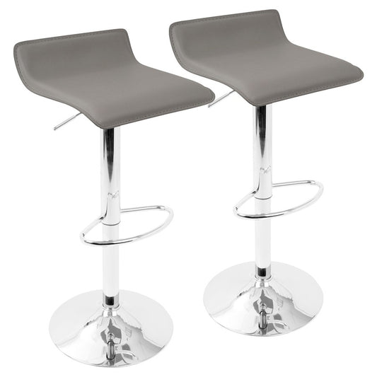 LumiSource Ale Adjustable Bar Stool | Polished Chrome & Grey PU Leather | Kitchen Island & Home Bar Seating | Model BS-ALEGY2