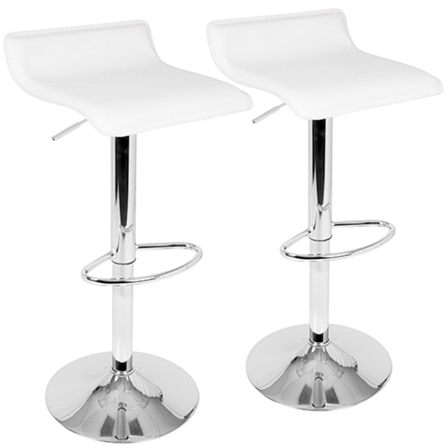 LumiSource Ale Adjustable Barstool Set of 2 | White PU Leather, Chrome | Kitchen Island & Bar Seating | 16 x 16 x 26-35 in H | Model BS-ALEW2