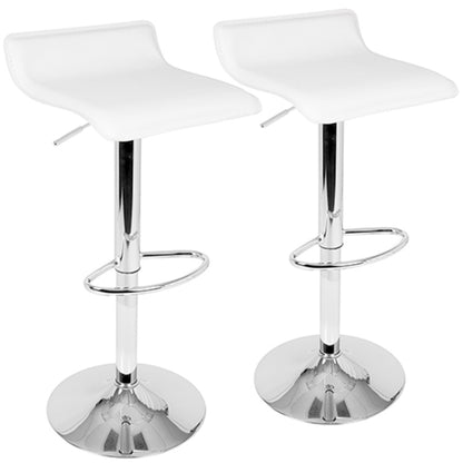 LumiSource Ale Adjustable Barstool Set of 2 | White PU Leather, Chrome | Kitchen Island & Bar Seating | 16 x 16 x 26-35 in H | Model BS-ALEW2