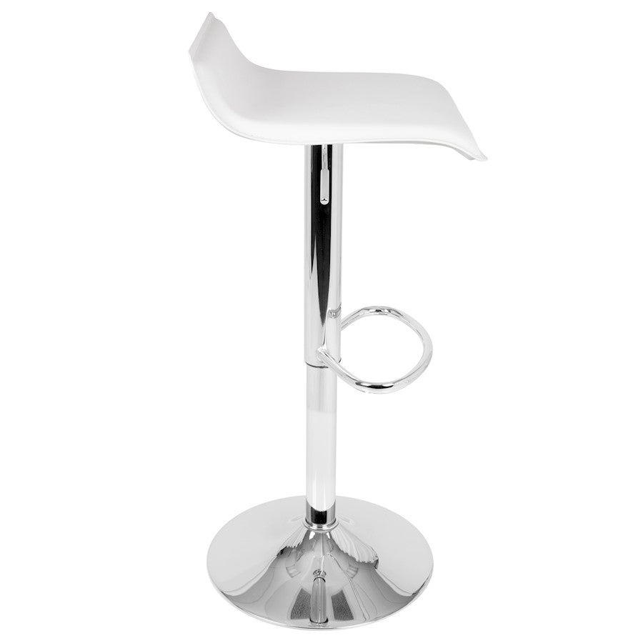 LumiSource Ale Adjustable Barstool Set of 2 | White PU Leather, Chrome | Kitchen Island & Bar Seating | 16 x 16 x 26-35 in H | Model BS-ALEW2