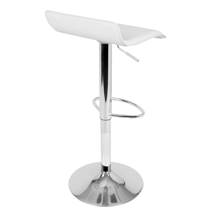 LumiSource Ale Adjustable Barstool Set of 2 | White PU Leather, Chrome | Kitchen Island & Bar Seating | 16 x 16 x 26-35 in H | Model BS-ALEW2