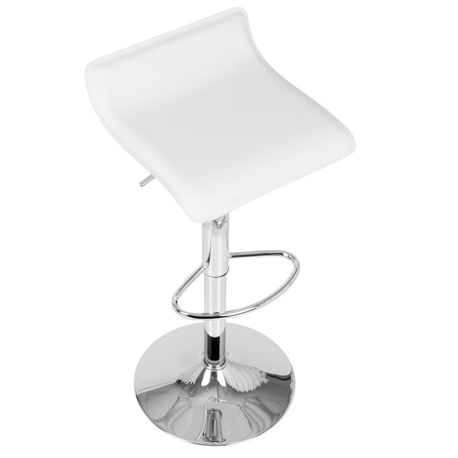 LumiSource Ale Adjustable Barstool Set of 2 | White PU Leather, Chrome | Kitchen Island & Bar Seating | 16 x 16 x 26-35 in H | Model BS-ALEW2
