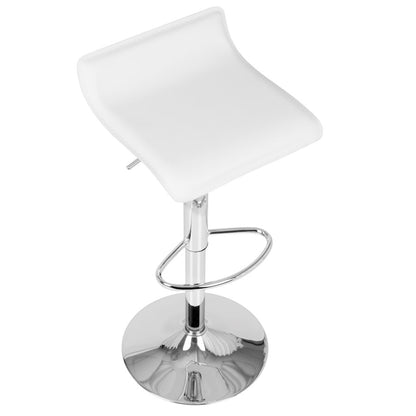 LumiSource Ale Adjustable Barstool Set of 2 | White PU Leather, Chrome | Kitchen Island & Bar Seating | 16 x 16 x 26-35 in H | Model BS-ALEW2