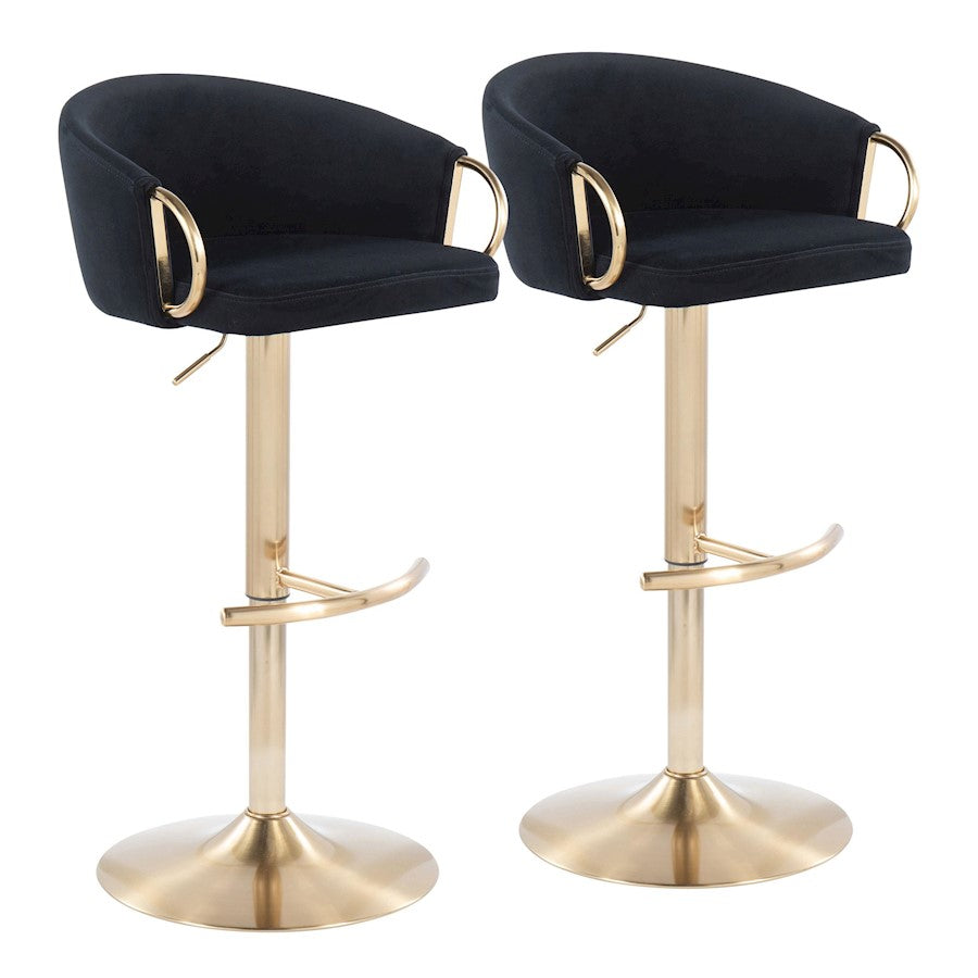 LumiSource Claire Adjustable Bar Stool Set of 2 | Gold Metal & Black Velvet | Contemporary Bar & Kitchen Seating | Model BS-CLAIRE2AUVBK2