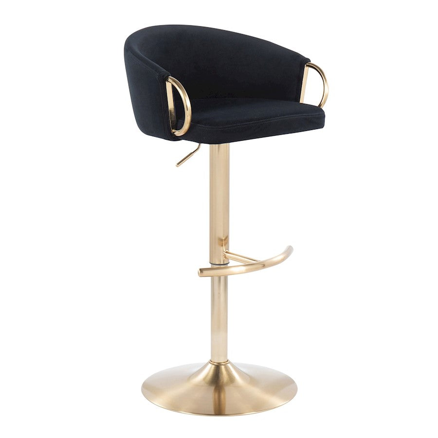 LumiSource Claire Adjustable Bar Stool Set of 2 | Gold Metal & Black Velvet | Contemporary Bar & Kitchen Seating | Model BS-CLAIRE2AUVBK2