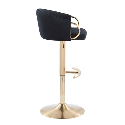 LumiSource Claire Adjustable Bar Stool Set of 2 | Gold Metal & Black Velvet | Contemporary Bar & Kitchen Seating | Model BS-CLAIRE2AUVBK2