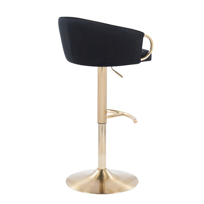 LumiSource Claire Adjustable Bar Stool Set of 2 | Gold Metal & Black Velvet | Contemporary Bar & Kitchen Seating | Model BS-CLAIRE2AUVBK2