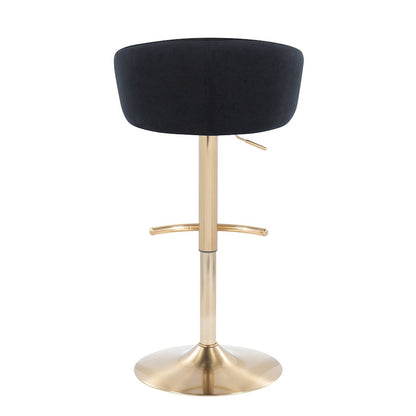 LumiSource Claire Adjustable Bar Stool Set of 2 | Gold Metal & Black Velvet | Contemporary Bar & Kitchen Seating | Model BS-CLAIRE2AUVBK2