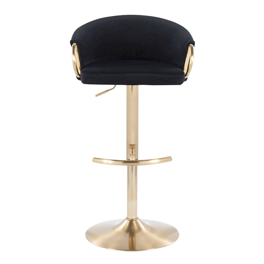 LumiSource Claire Adjustable Bar Stool Set of 2 | Gold Metal & Black Velvet | Contemporary Bar & Kitchen Seating | Model BS-CLAIRE2AUVBK2