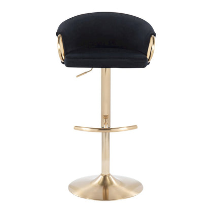 LumiSource Claire Adjustable Bar Stool Set of 2 | Gold Metal & Black Velvet | Contemporary Bar & Kitchen Seating | Model BS-CLAIRE2AUVBK2