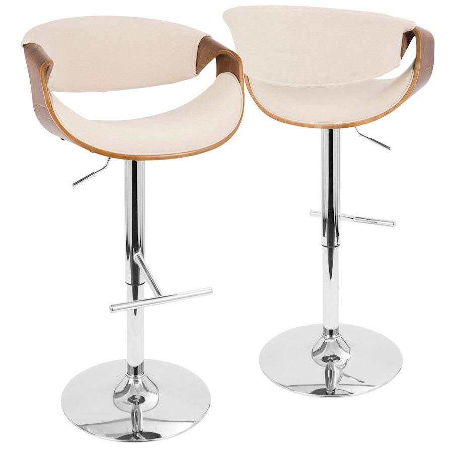 LumiSource Curvo Barstool | Walnut & Cream, Mid-Century Modern | Kitchen & Bar Seating | 21 x 21 x 34-42.5 in H | Model BS-CURVOWL-CR