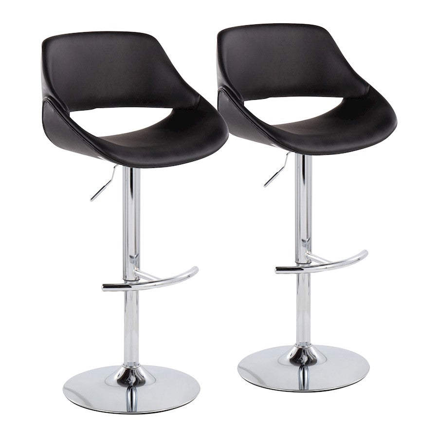LumiSource Fabrico Adjustable Bar Stool Set of 2 | Contemporary Chrome & Black PU Leather | Kitchen Island & Home Bar | Model BS-FABRICOPU-RT2CHRMBK2
