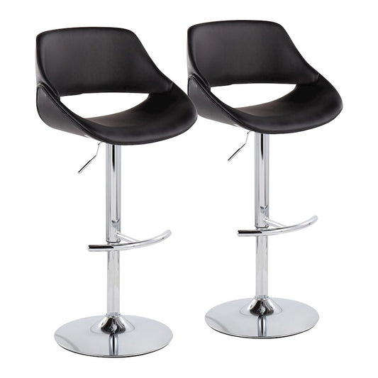 LumiSource Fabrico Adjustable Bar Stool Set of 2 | Contemporary Chrome & Black PU Leather | Kitchen Island & Home Bar | Model BS-FABRICOPU-RT2CHRMBK2