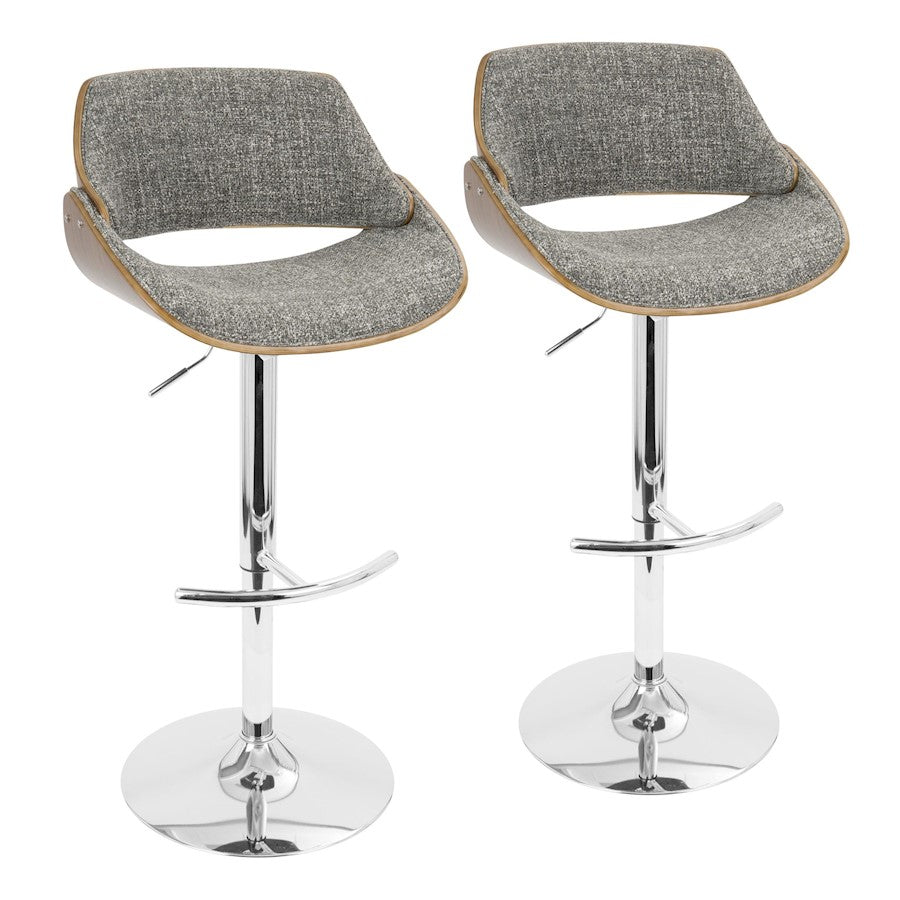 LumiSource Fabrizzi Adjustable Bar Stool Set of 2 | Mid-Century Chrome, Walnut & Grey Fabric | Kitchen Island & Home Bar | Model BS-FBZZ2-SWVRTWLGY2