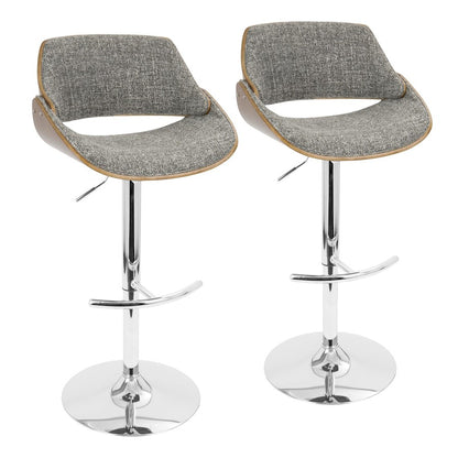 LumiSource Fabrizzi Adjustable Bar Stool Set of 2 | Mid-Century Chrome, Walnut & Grey Fabric | Kitchen Island & Home Bar | Model BS-FBZZ2-SWVRTWLGY2