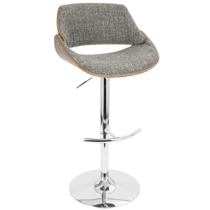 LumiSource Fabrizzi Adjustable Bar Stool Set of 2 | Mid-Century Chrome, Walnut & Grey Fabric | Kitchen Island & Home Bar | Model BS-FBZZ2-SWVRTWLGY2