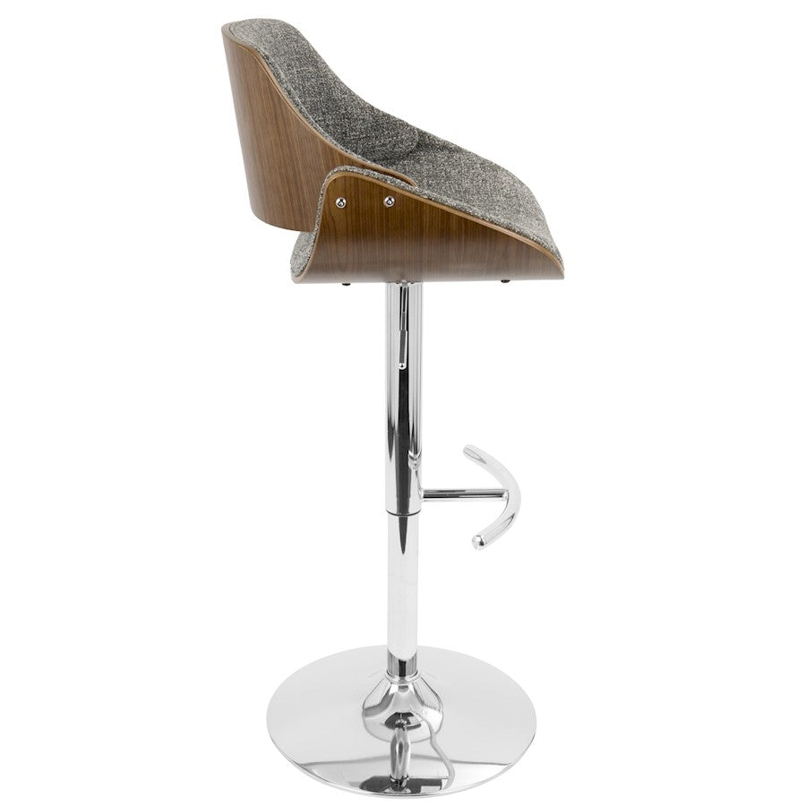LumiSource Fabrizzi Adjustable Bar Stool Set of 2 | Mid-Century Chrome, Walnut & Grey Fabric | Kitchen Island & Home Bar | Model BS-FBZZ2-SWVRTWLGY2