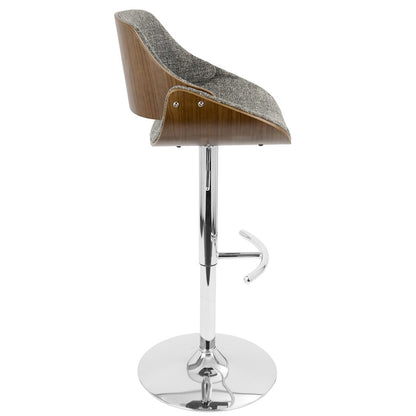 LumiSource Fabrizzi Adjustable Bar Stool Set of 2 | Mid-Century Chrome, Walnut & Grey Fabric | Kitchen Island & Home Bar | Model BS-FBZZ2-SWVRTWLGY2
