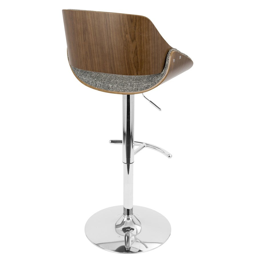 LumiSource Fabrizzi Adjustable Bar Stool Set of 2 | Mid-Century Chrome, Walnut & Grey Fabric | Kitchen Island & Home Bar | Model BS-FBZZ2-SWVRTWLGY2