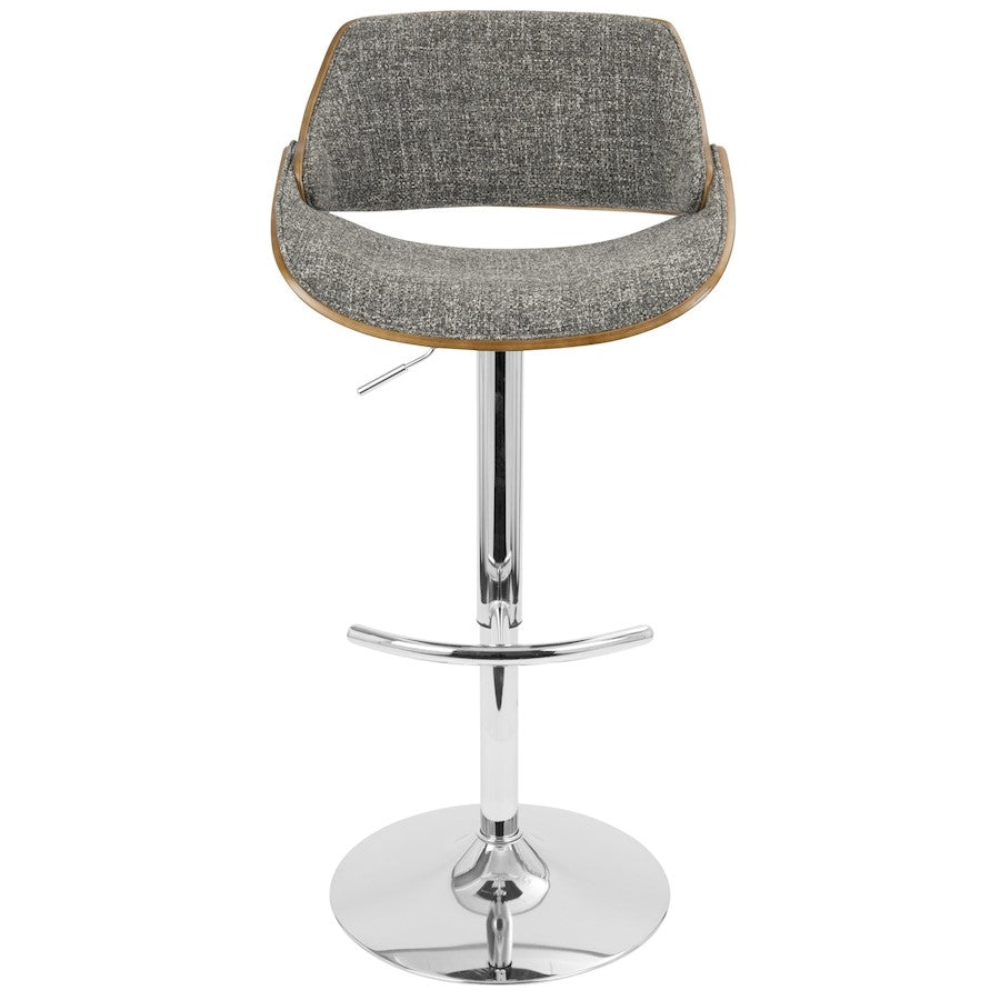 LumiSource Fabrizzi Adjustable Bar Stool Set of 2 | Mid-Century Chrome, Walnut & Grey Fabric | Kitchen Island & Home Bar | Model BS-FBZZ2-SWVRTWLGY2