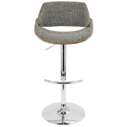 LumiSource Fabrizzi Adjustable Bar Stool Set of 2 | Mid-Century Chrome, Walnut & Grey Fabric | Kitchen Island & Home Bar | Model BS-FBZZ2-SWVRTWLGY2