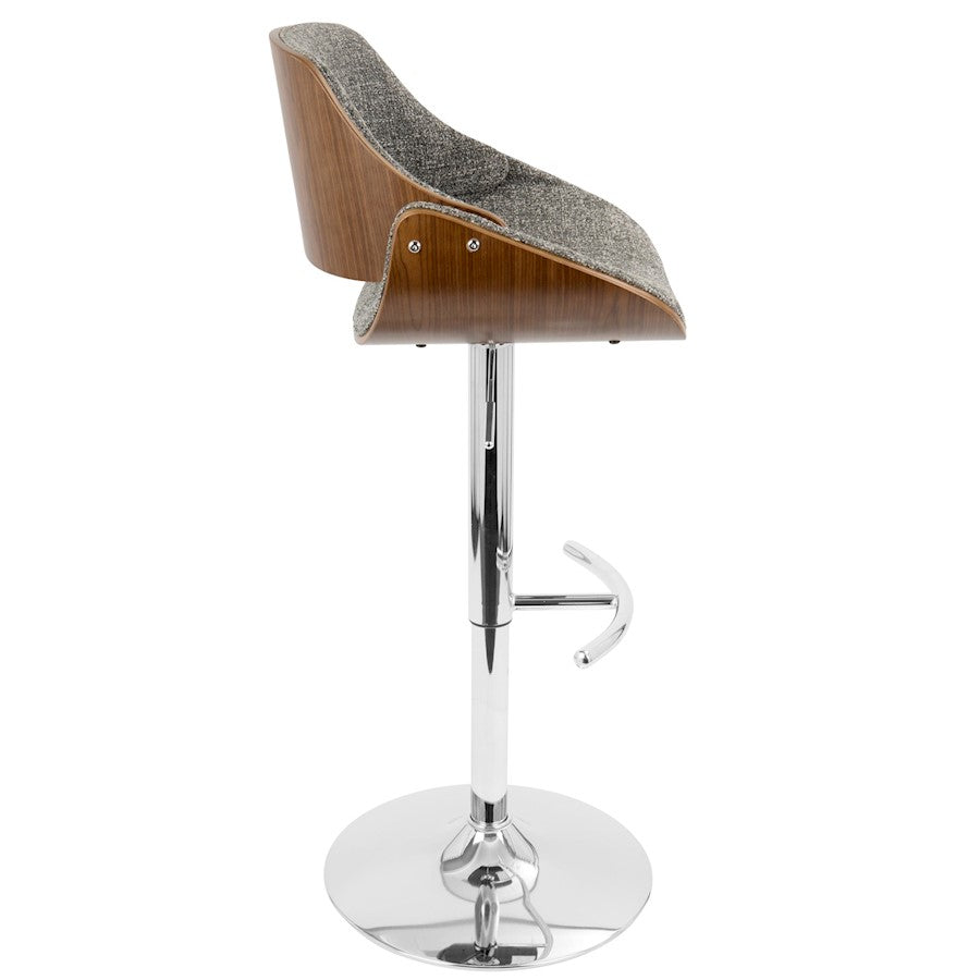 LumiSource Fabrizzi Adjustable Bar Stool | Mid-Century Walnut & Grey Fabric with Chrome Base | Kitchen Island & Home Bar Seating | Model BS-FBZZWL-GY