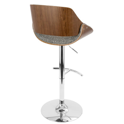 LumiSource Fabrizzi Adjustable Bar Stool | Mid-Century Walnut & Grey Fabric with Chrome Base | Kitchen Island & Home Bar Seating | Model BS-FBZZWL-GY