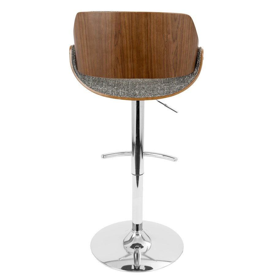 LumiSource Fabrizzi Adjustable Bar Stool | Mid-Century Walnut & Grey Fabric with Chrome Base | Kitchen Island & Home Bar Seating | Model BS-FBZZWL-GY