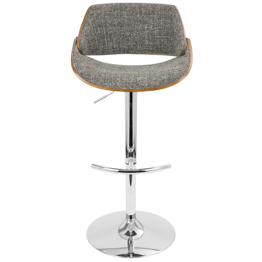 LumiSource Fabrizzi Adjustable Bar Stool | Mid-Century Walnut & Grey Fabric with Chrome Base | Kitchen Island & Home Bar Seating | Model BS-FBZZWL-GY