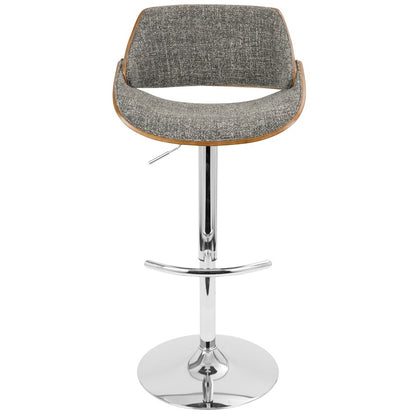 LumiSource Fabrizzi Adjustable Bar Stool | Mid-Century Walnut & Grey Fabric with Chrome Base | Kitchen Island & Home Bar Seating | Model BS-FBZZWL-GY