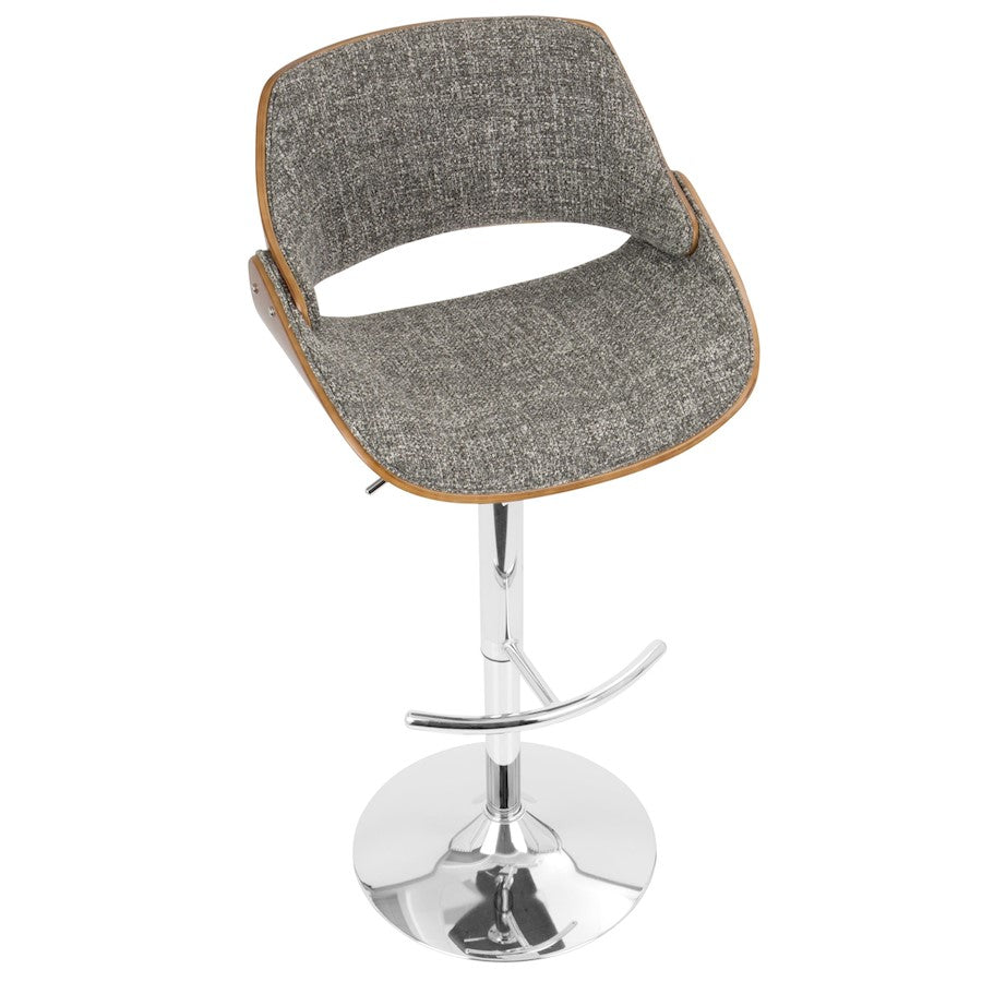 LumiSource Fabrizzi Adjustable Bar Stool | Mid-Century Walnut & Grey Fabric with Chrome Base | Kitchen Island & Home Bar Seating | Model BS-FBZZWL-GY