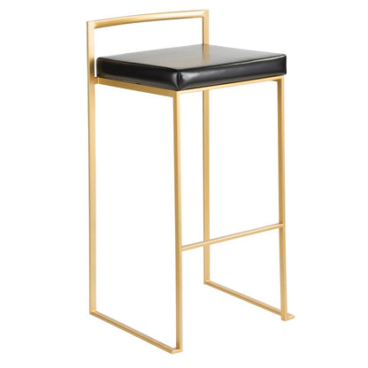 LumiSource Fuji 34in Barstool Set of 2 | Glam Gold Metal and Black Faux Leather | Kitchen Island & Home Bar Seating | Model BS-FUJIAU-BK2