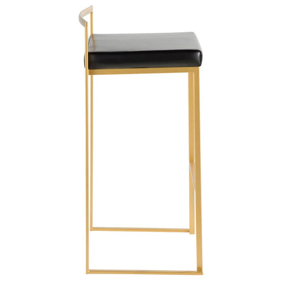 LumiSource Fuji 34in Barstool Set of 2 | Glam Gold Metal and Black Faux Leather | Kitchen Island & Home Bar Seating | Model BS-FUJIAU-BK2