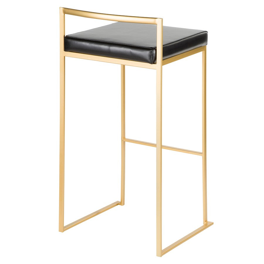 LumiSource Fuji 34in Barstool Set of 2 | Glam Gold Metal and Black Faux Leather | Kitchen Island & Home Bar Seating | Model BS-FUJIAU-BK2