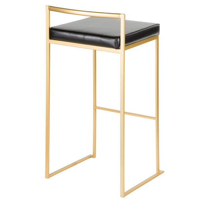 LumiSource Fuji 34in Barstool Set of 2 | Glam Gold Metal and Black Faux Leather | Kitchen Island & Home Bar Seating | Model BS-FUJIAU-BK2